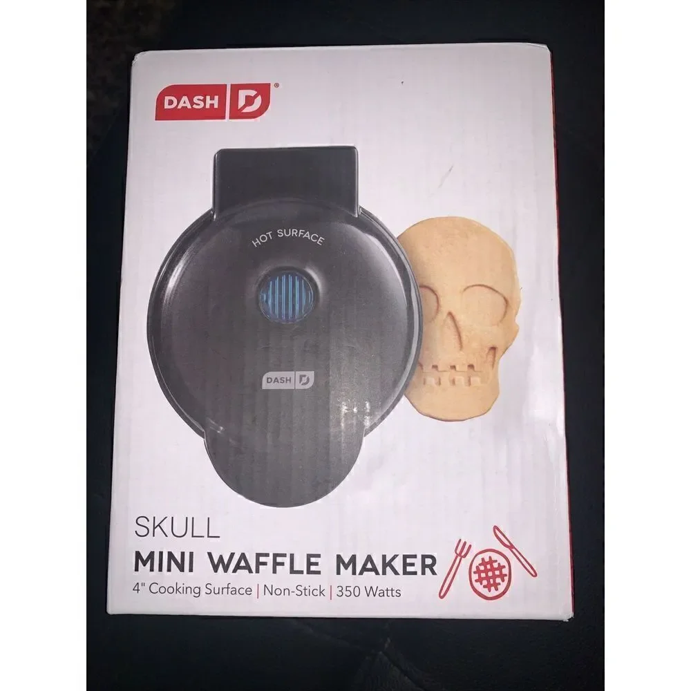DASH Skull Shape Mini Waffle Maker Non-Stick Black Shimmer Halloween Party NIB